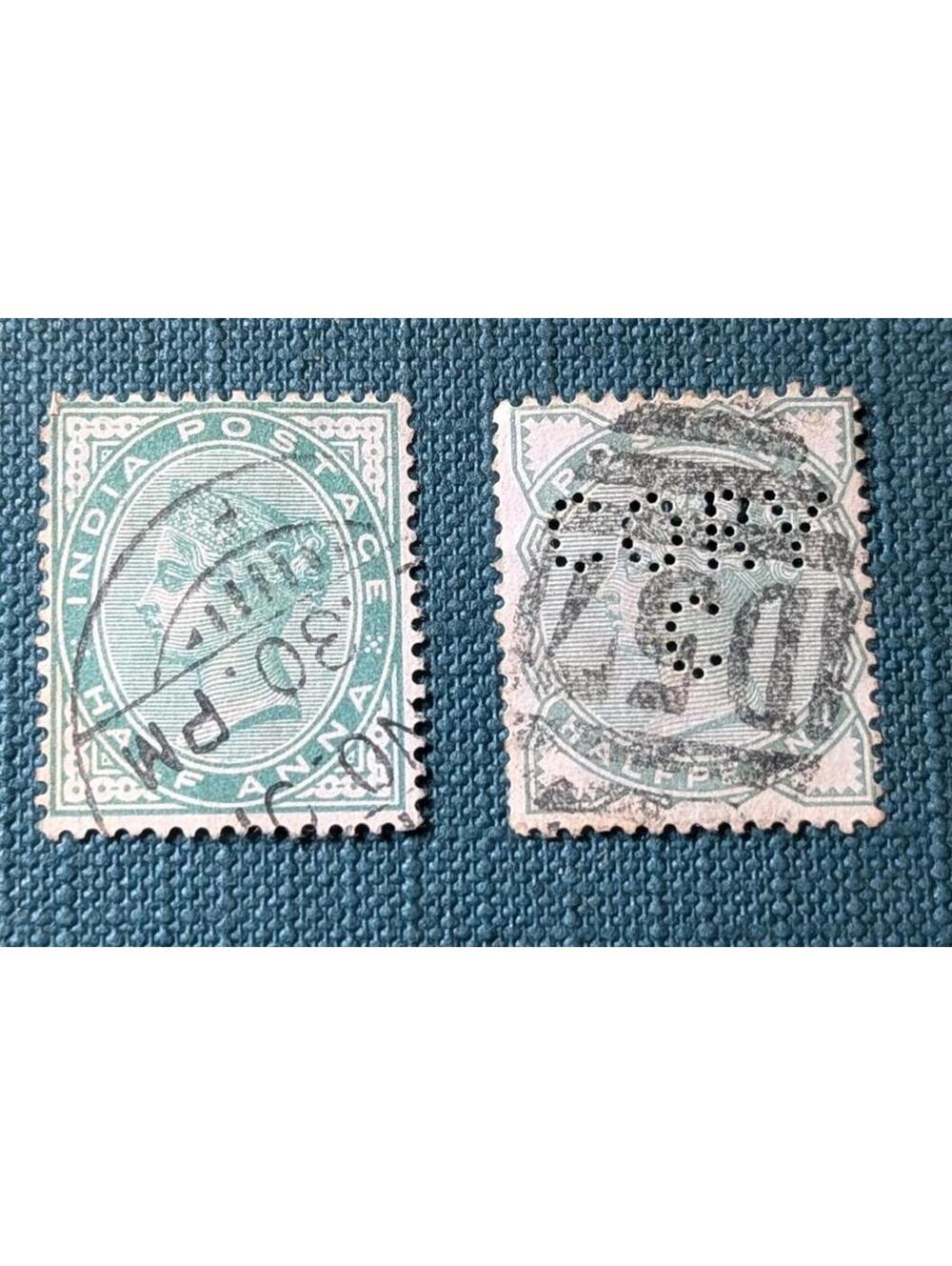 INDIA stamps 1855-1876 Queen Victoria Half anna And GB Half Penny Lot